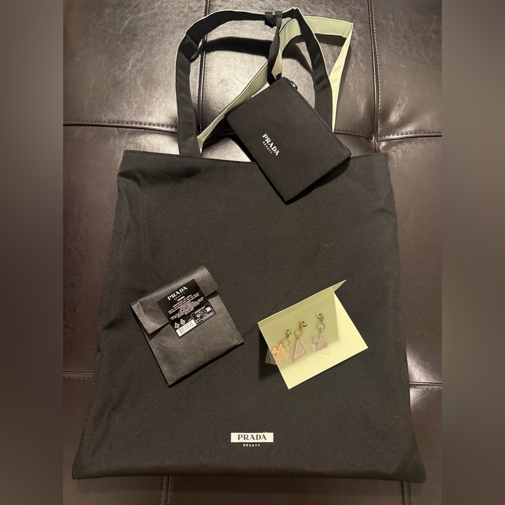 NEW Prada reversible Black/lime beauty Tote Bag with charms and smaller pouch - Picture 2 of 6